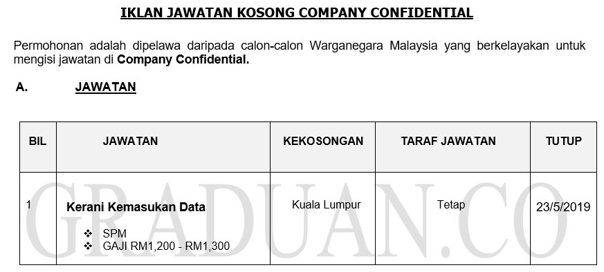 Company Confidential ~ Kerani Kemasukan Data