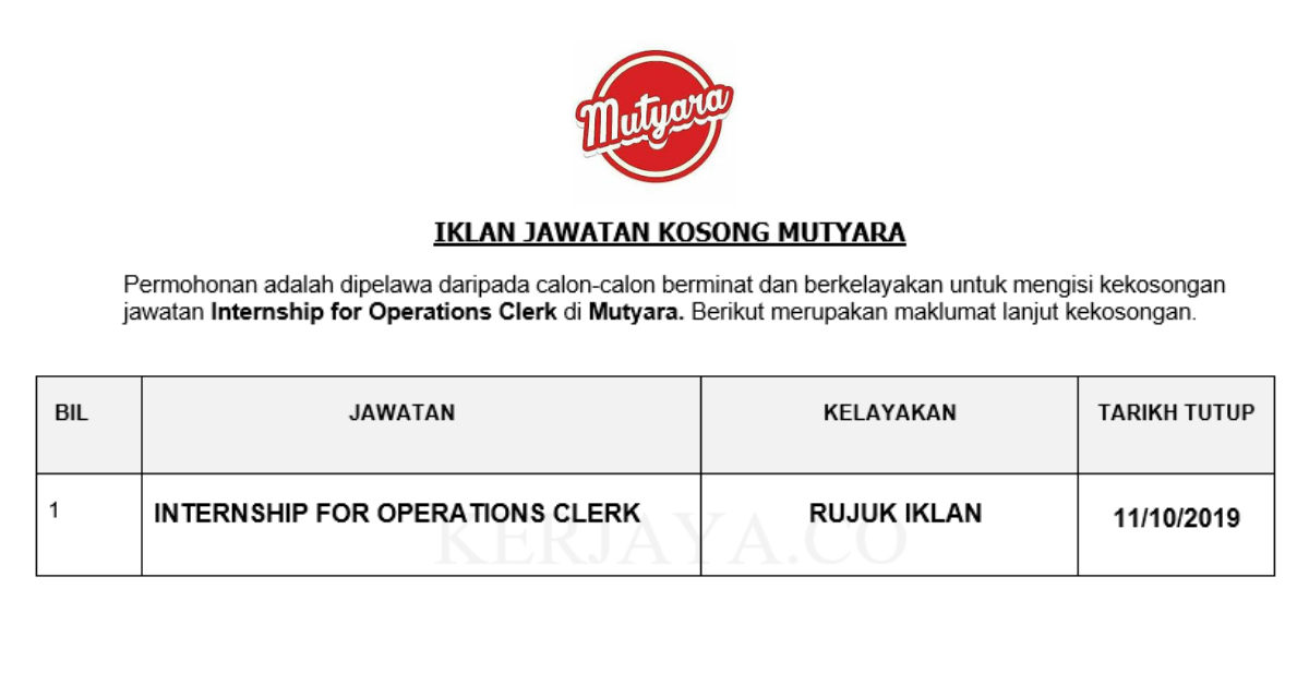 Mutyara _ Internship for Operations Clerk