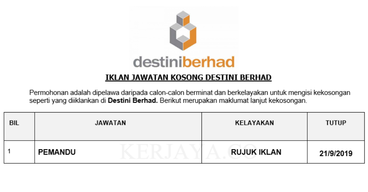 Destini Berhad _ Pemandu