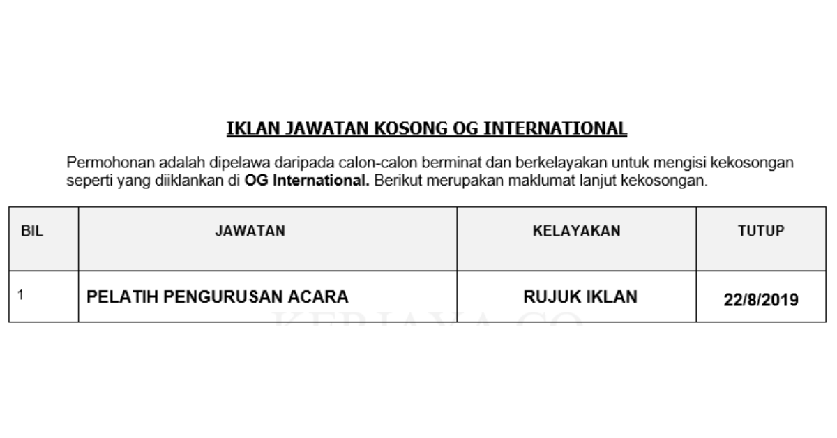 OG International _ Pelatih Pengurusan Acara