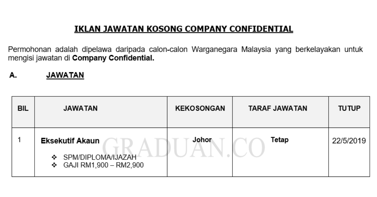 Permohonan Jawatan Kosong Terkini Company Confidential _ Eksekutif Akaun