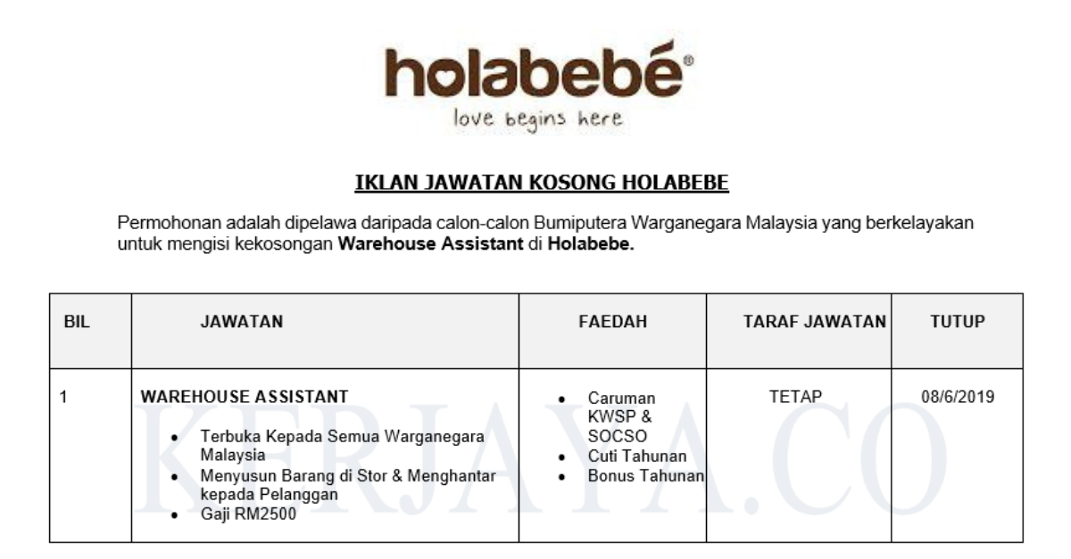 Permohonan Jawatan Kosong Terkini Holabebe