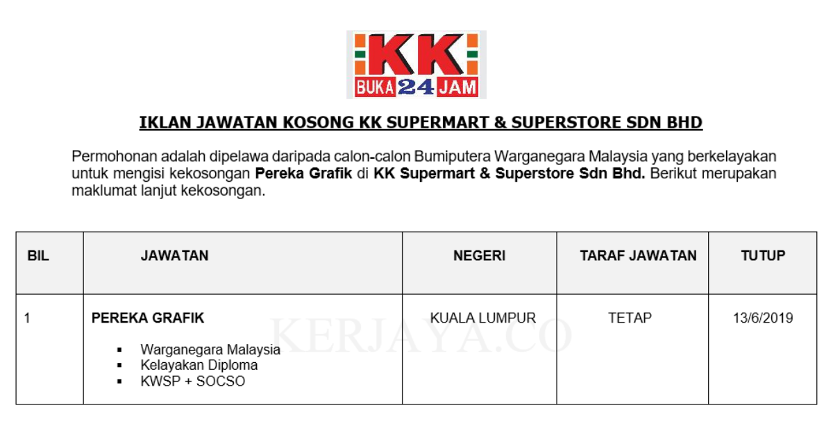 Permohonan Jawatan Kosong Terkini KK Supermart & Superstore _ Pereka Grafik