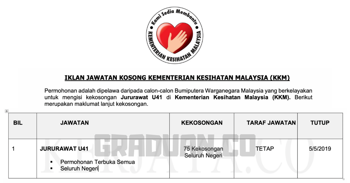 Permohonan Jawatan Kosong Terkini Kementerian Kesihatan Malaysia (KKM)