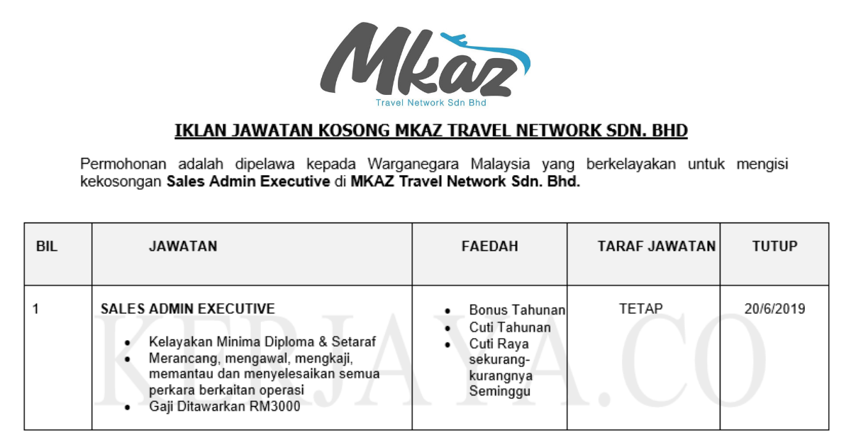 Permohonan Jawatan Kosong Terkini MKAZ Travel Network
