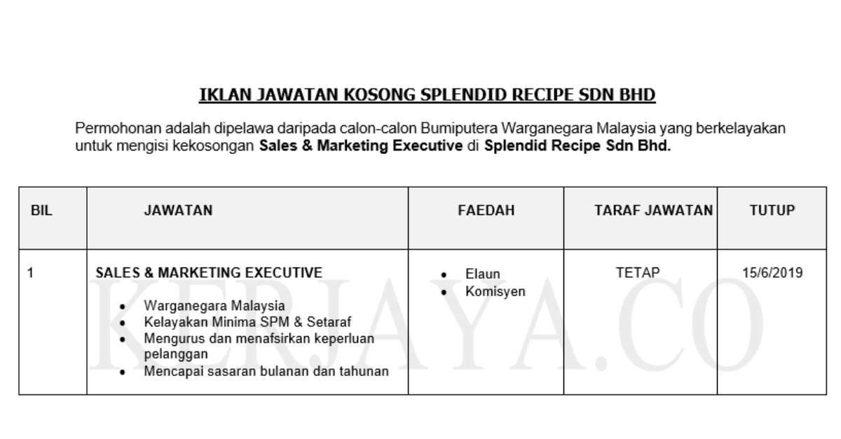 Permohonan Jawatan Kosong Terkini Splendid Recipe