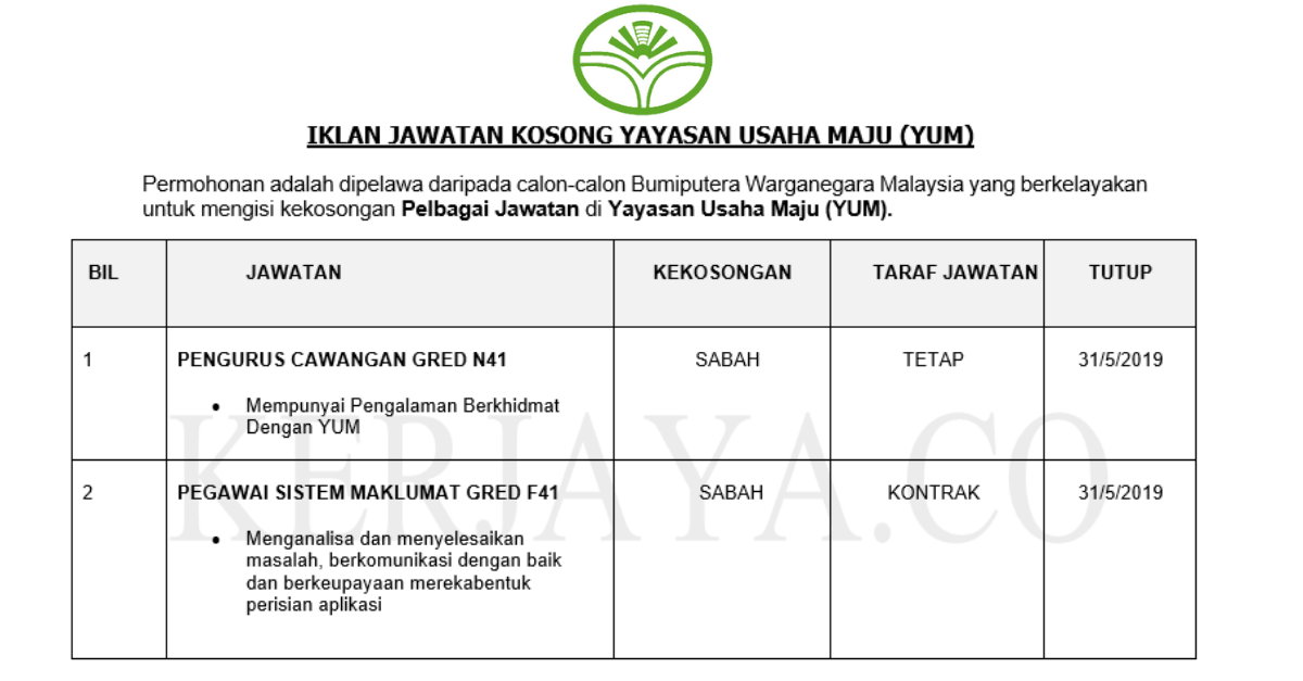 Permohonan Jawatan Kosong Terkini Yayasan Usaha Maju