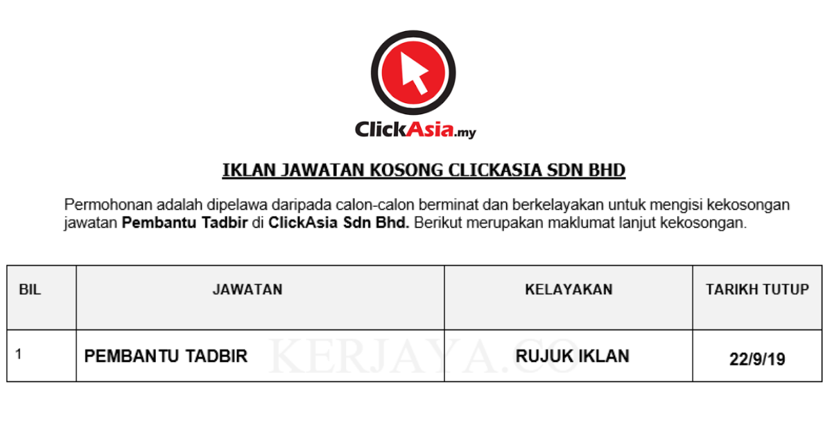 ClickAsia Sdn Bhd _ Pembantu Tadbir