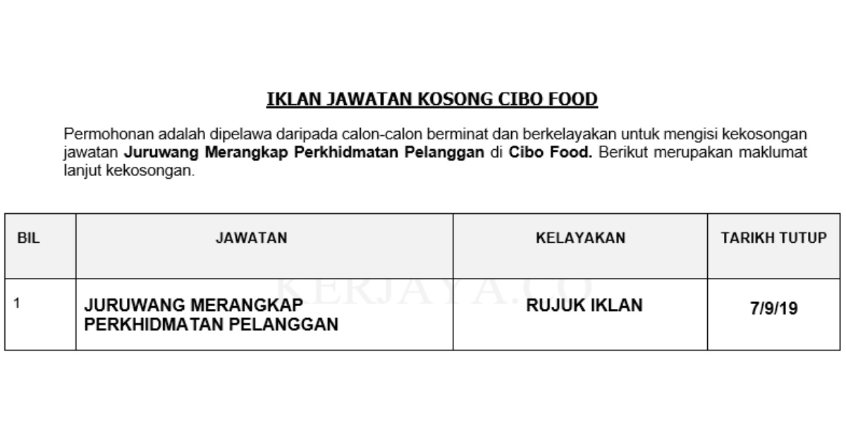 Cibo Food _ Juruwang Merangkap Perkhidmatan Pelanggan