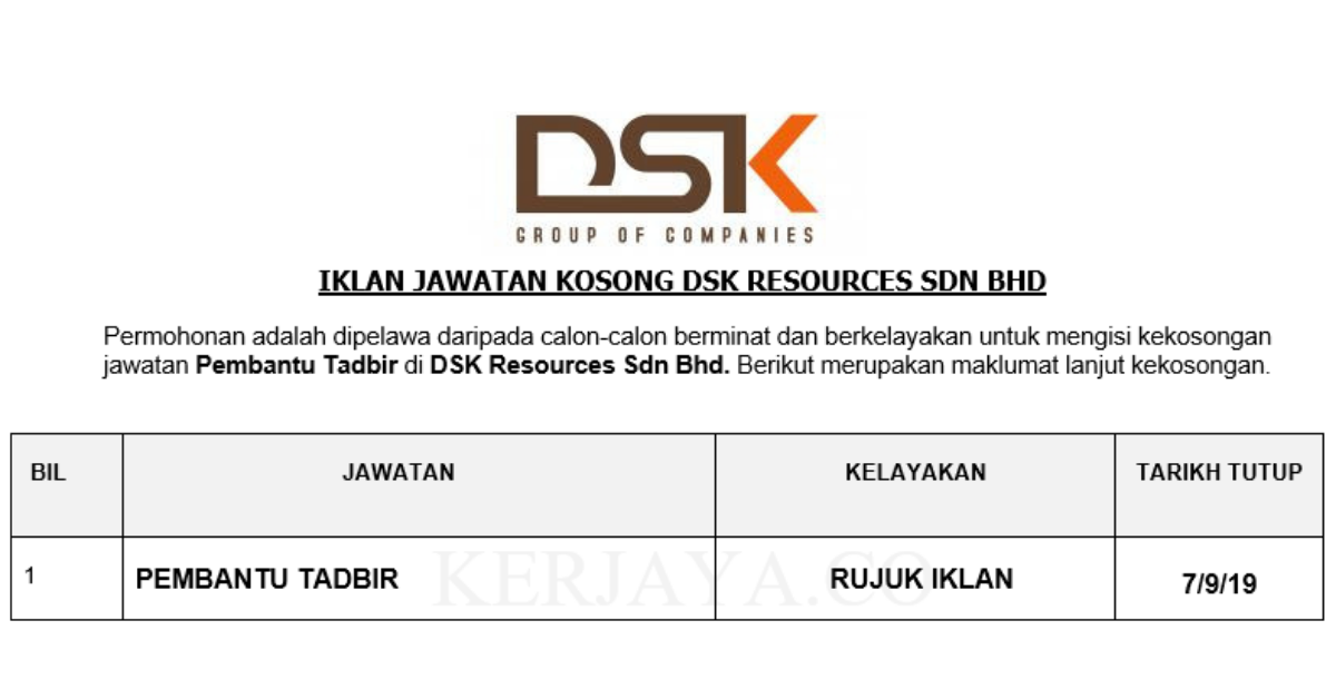 DSK Resources Sdn Bhd _ Pembantu Tadbir