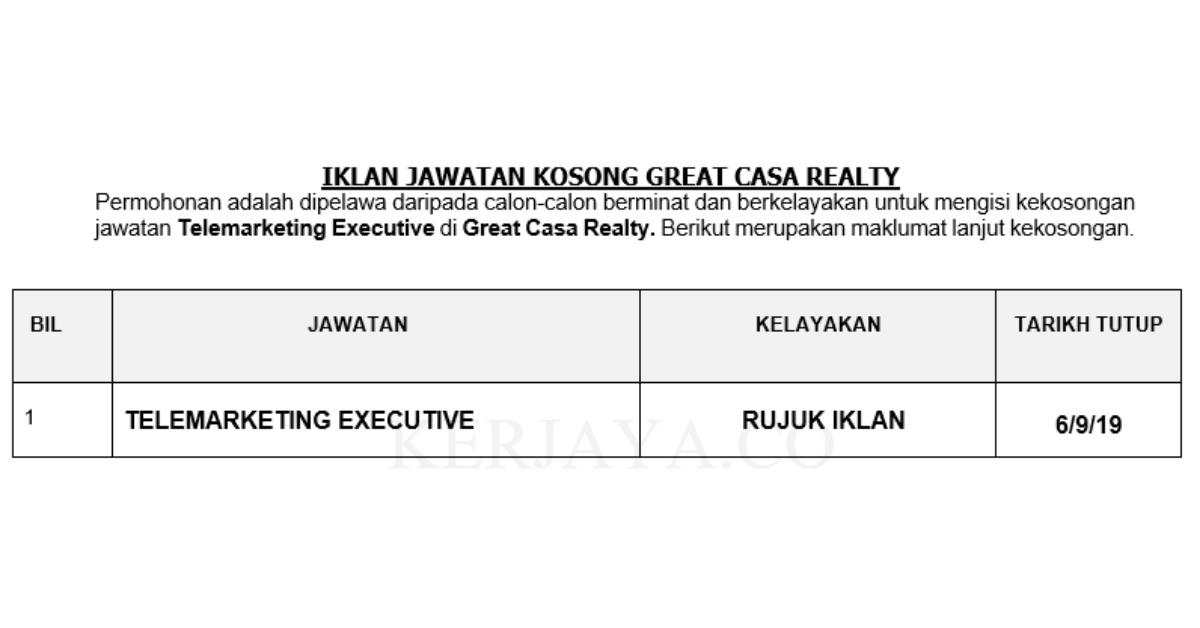 Great Casa Realty _ Telemarketing Executive