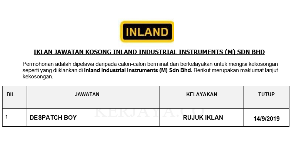 Inland Industrial Instruments (M) Sdn Bhd _ Despatch Boy