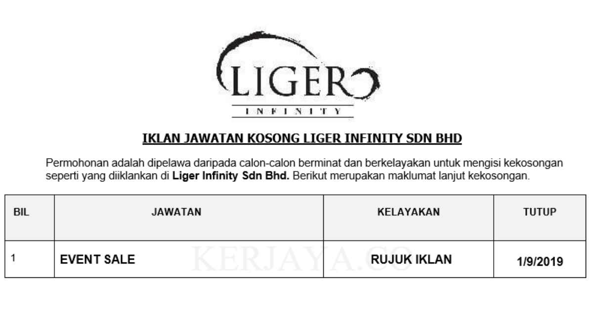 Liger Infinity Sdn Bhd _ Event Sale