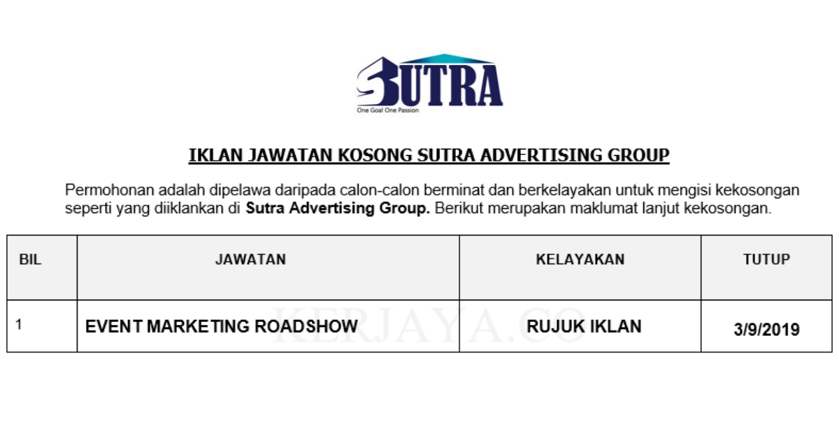 _Permohonan Jawatan Kosong Terkini Sutra Advertising Group