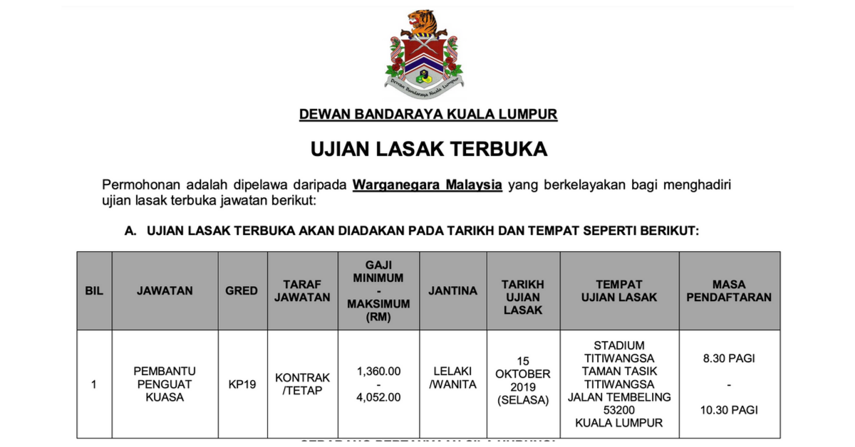 Ujian Lasak Terbuka Pembantu Penguatkuasa KP19 DBKL